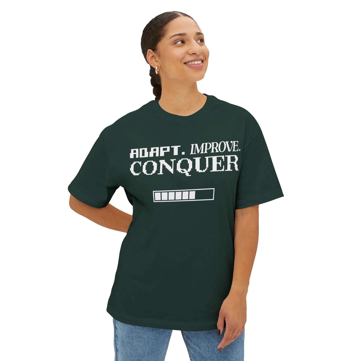 Adapt, Improve, Conquer Unisex Tee - Gaming Inspired Shirt, Oversized Box Tee, Gamer Gift, Video Game Clothing, Busy Gamer Apparel