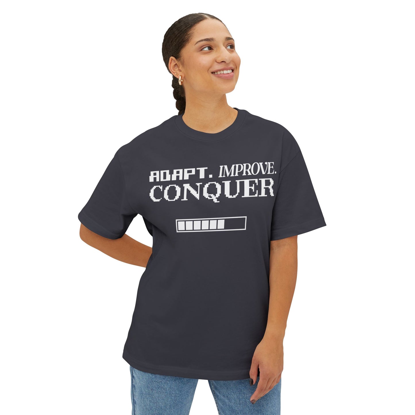Adapt, Improve, Conquer Unisex Tee - Gaming Inspired Shirt, Oversized Box Tee, Gamer Gift, Video Game Clothing, Busy Gamer Apparel