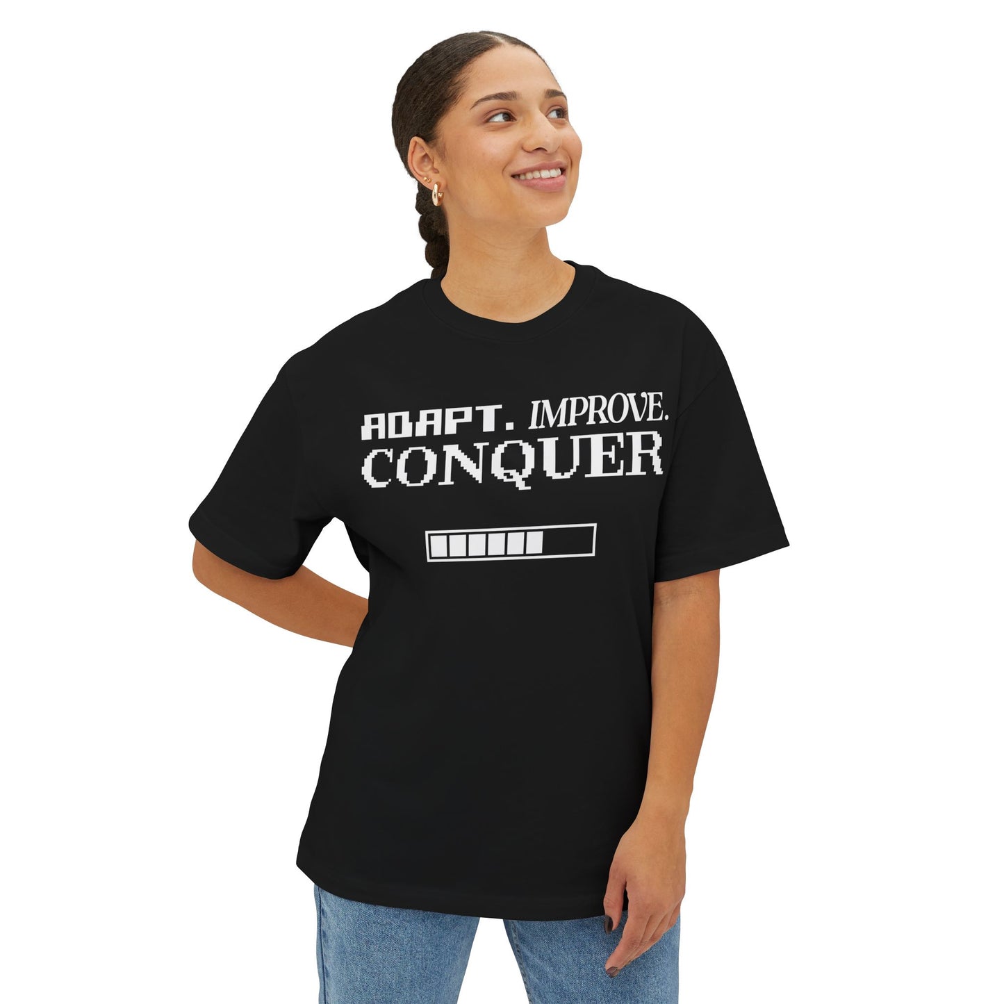 Adapt, Improve, Conquer Unisex Tee - Gaming Inspired Shirt, Oversized Box Tee, Gamer Gift, Video Game Clothing, Busy Gamer Apparel