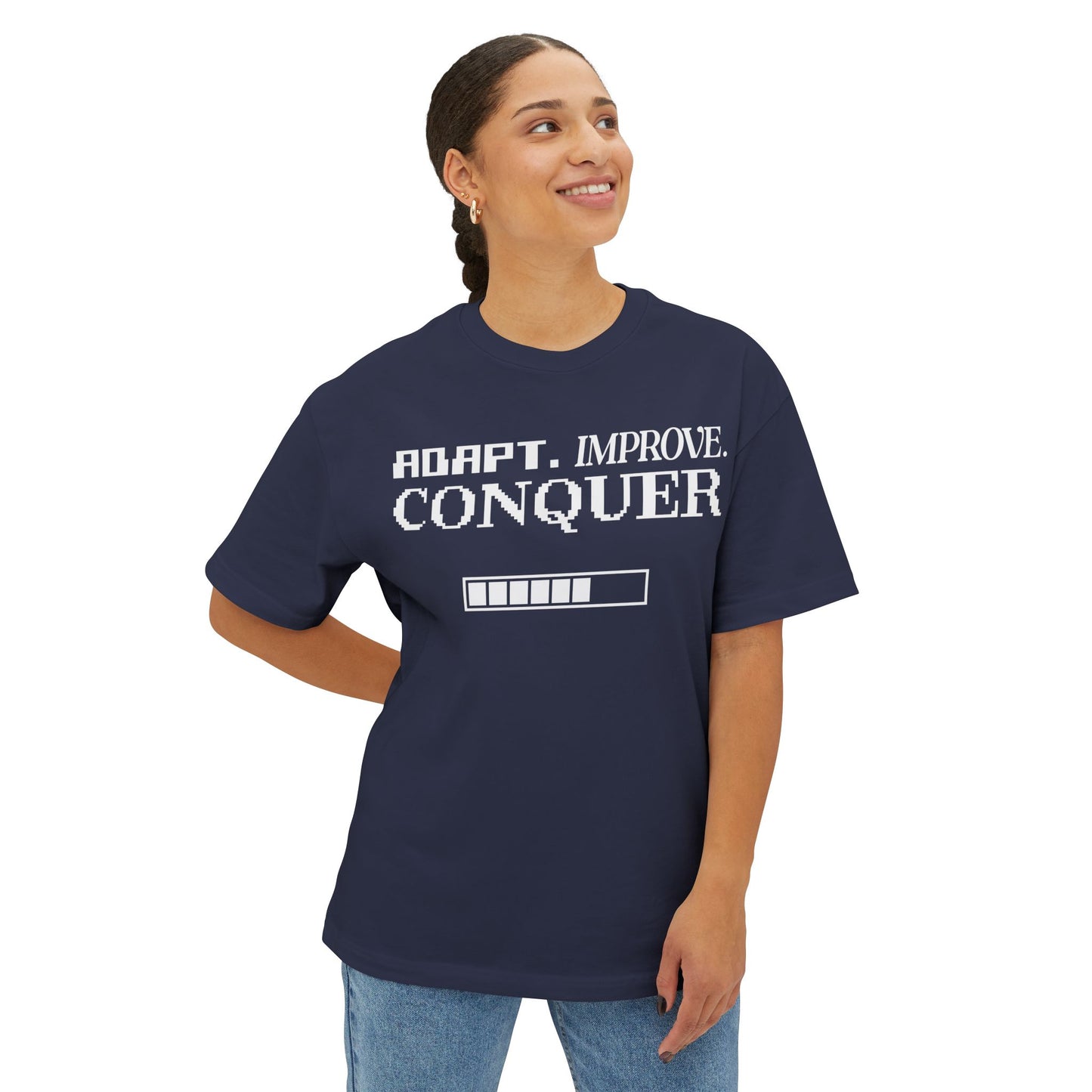 Adapt, Improve, Conquer Unisex Tee - Gaming Inspired Shirt, Oversized Box Tee, Gamer Gift, Video Game Clothing, Busy Gamer Apparel