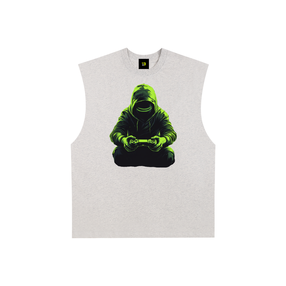 Locked In Raw-Edge Muscle Tank - Neon Gamer Graphic Streetwear